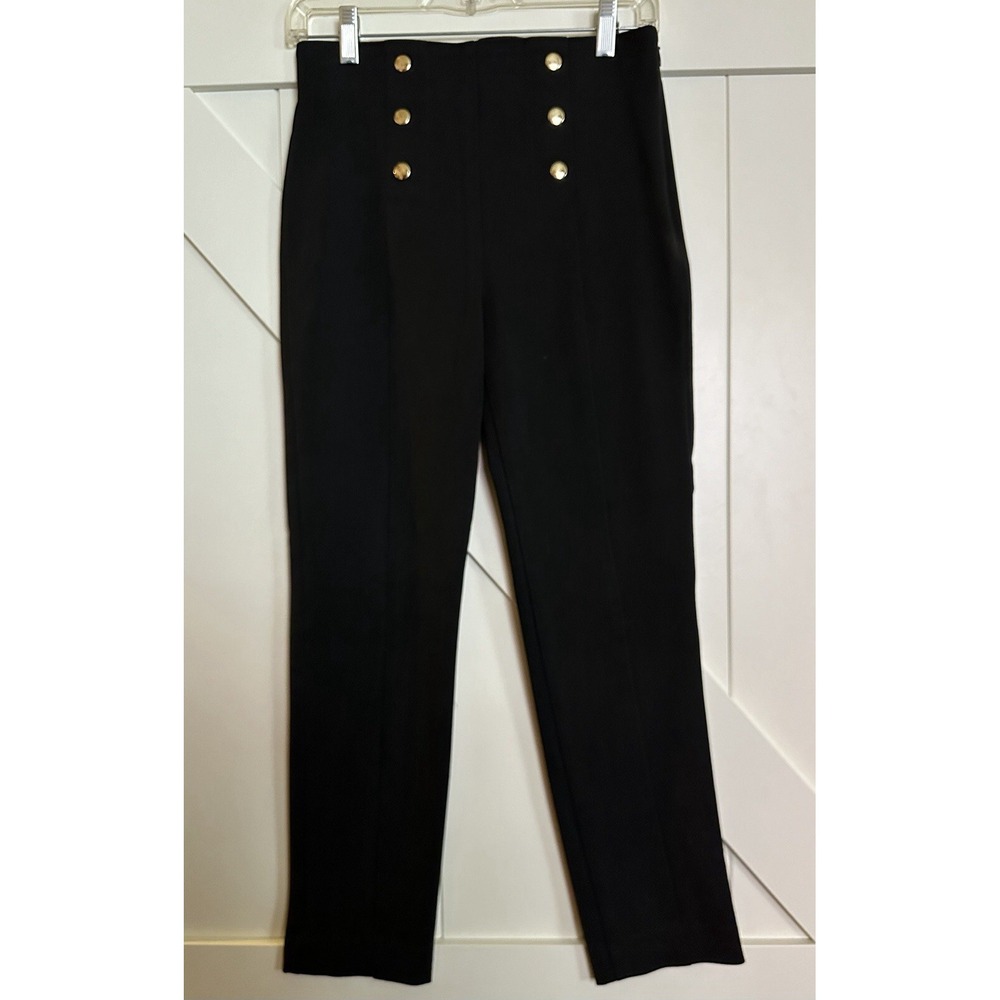 Ann Taylor Women's Sz 2 Legging Pants Black Sailor Style Button Front Side Zip‎